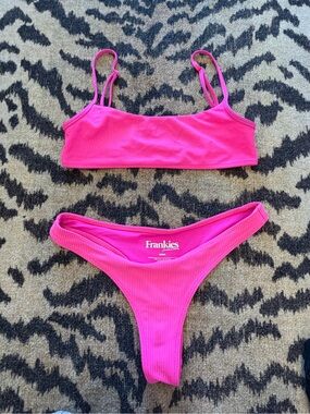 Frankies Bikinis Hot Pink Ribbed Two-Piece Swim Set